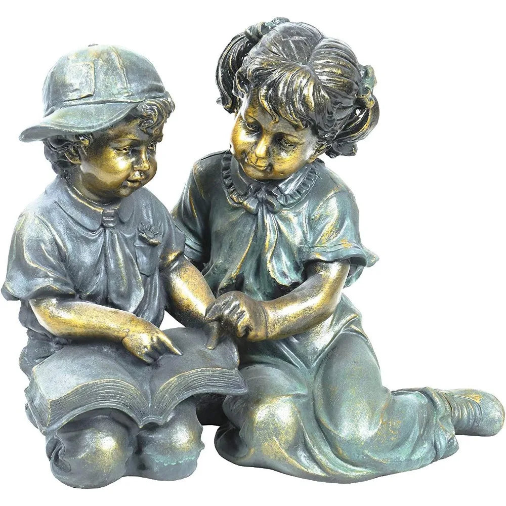 Home Decoration Indoor Outdoor Girl and Boy Reading Statue Set