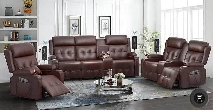 Recliner Sofa, Massage Reclining Loveseat Sofa Sets, Power Recliner Chairs Heat & Massage, Heavy Weight Capacity, RV Couch