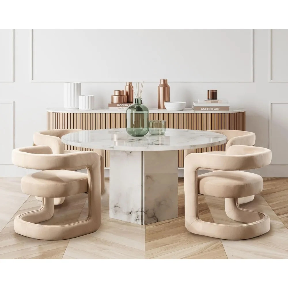 Upholstered Barrel Dining Chairs Set of 4, Modern Velvet Dining Room Chairs with Open Back & Sled Base