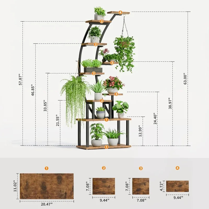 Plant Stand Indoor with Grow Lights, 9 Tiered Metal Plant Shelf, 63" Tall Plant Stand for Indoor Multiple