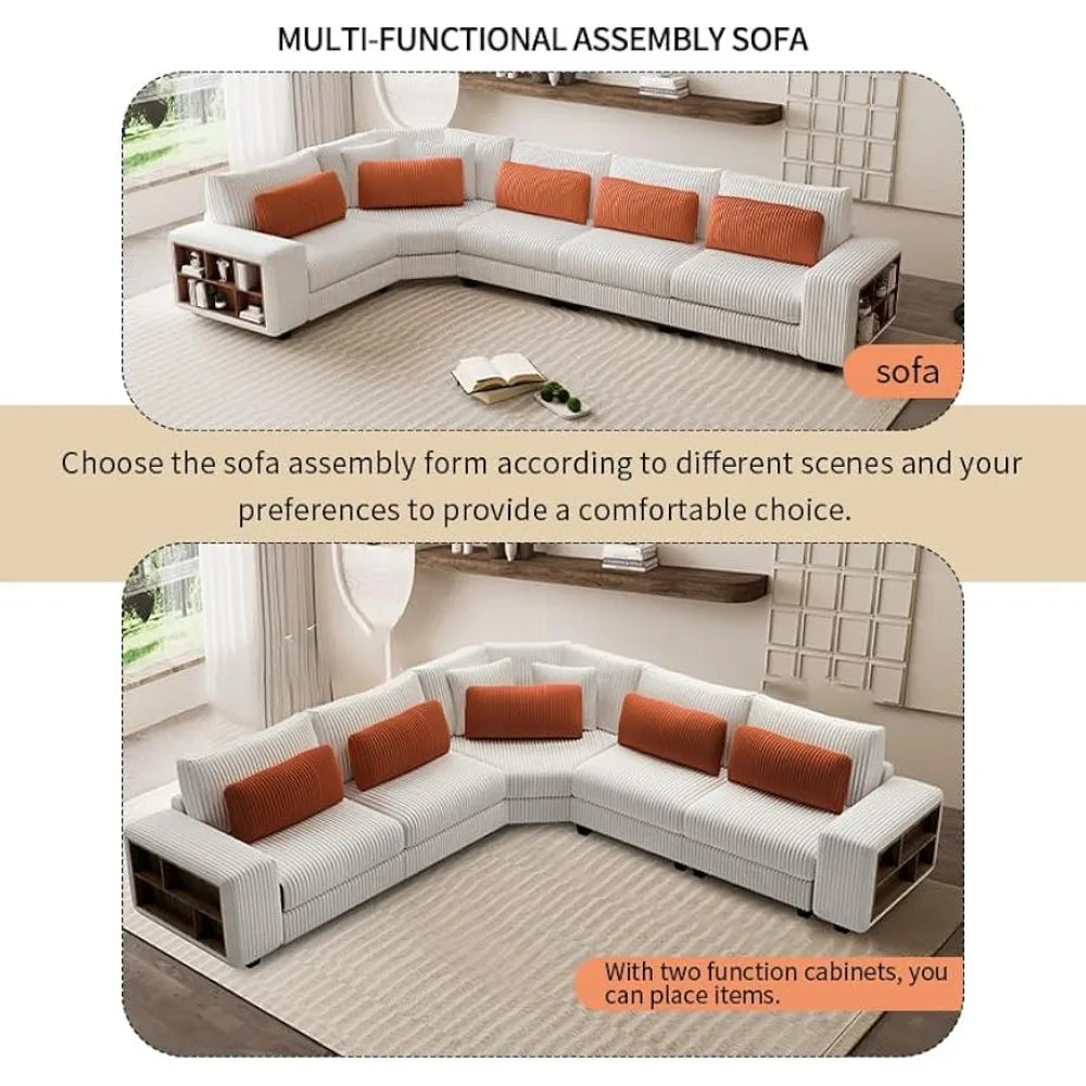 Sectional Couches for Living Room, L-Shaped Sofa Couch with LambWool Fabric, with Pillows 5 Seat