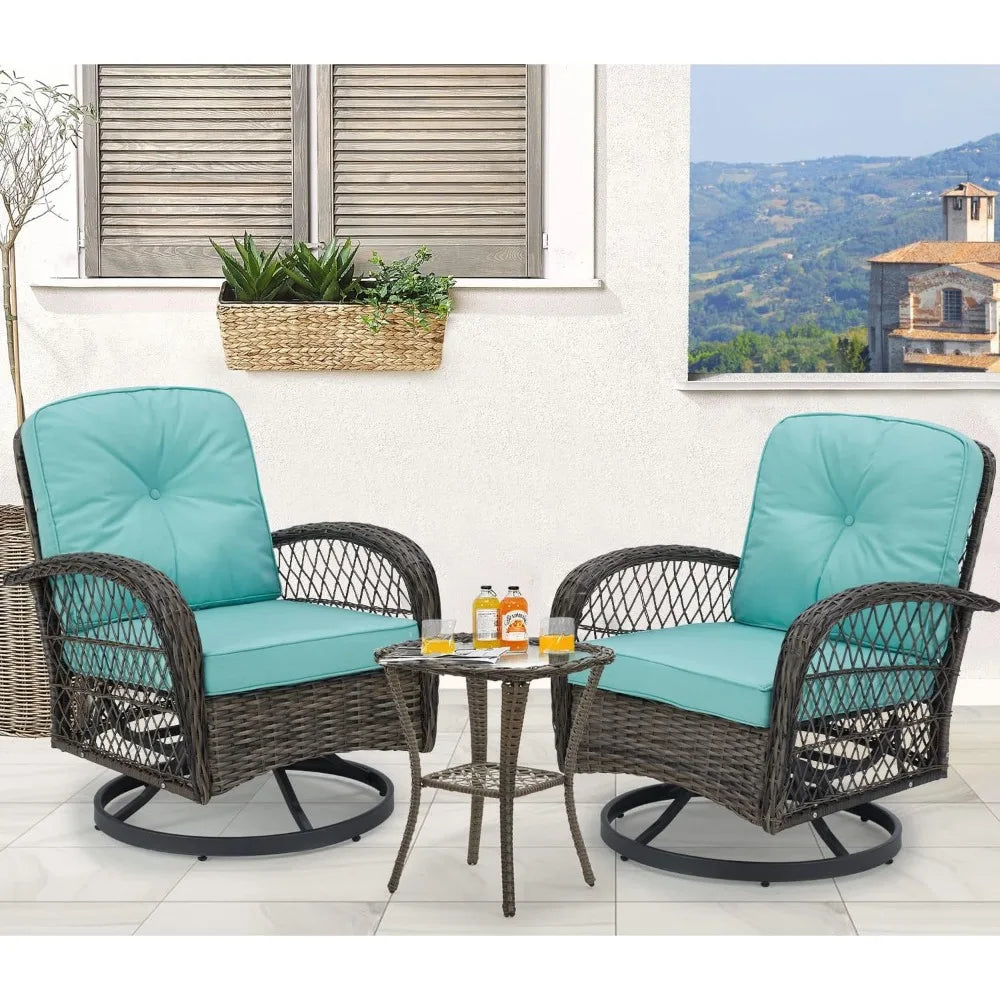 Degree Rocking Patio Conversation Set with Thickened Cushions and Glass Coffee Table, Garden Furniture Sets