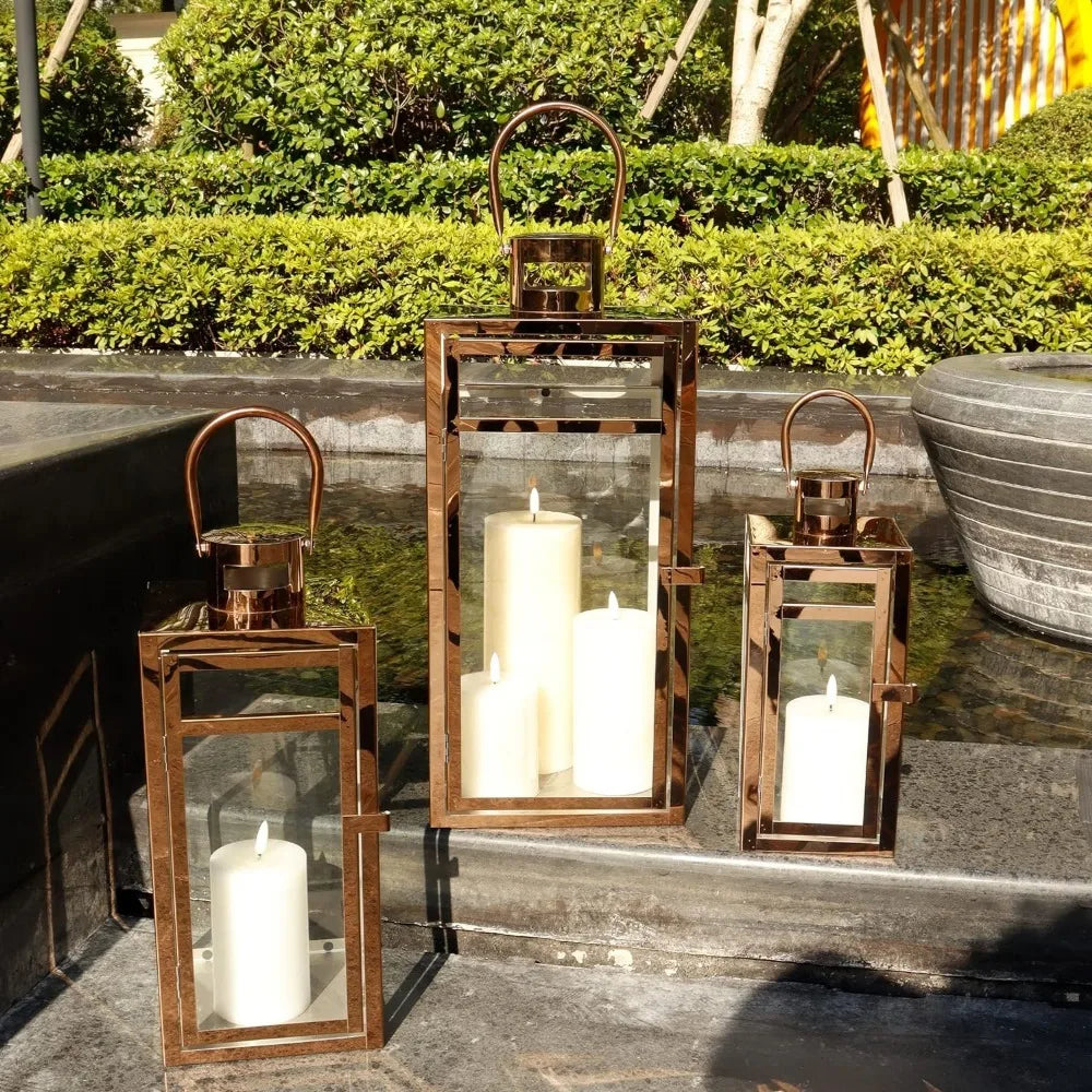 3 Stainless Steel Candle Lantern Metal Candle Holder With Clear Glass Panel Outdoor Home Decoration Perfect for Home Décor Event