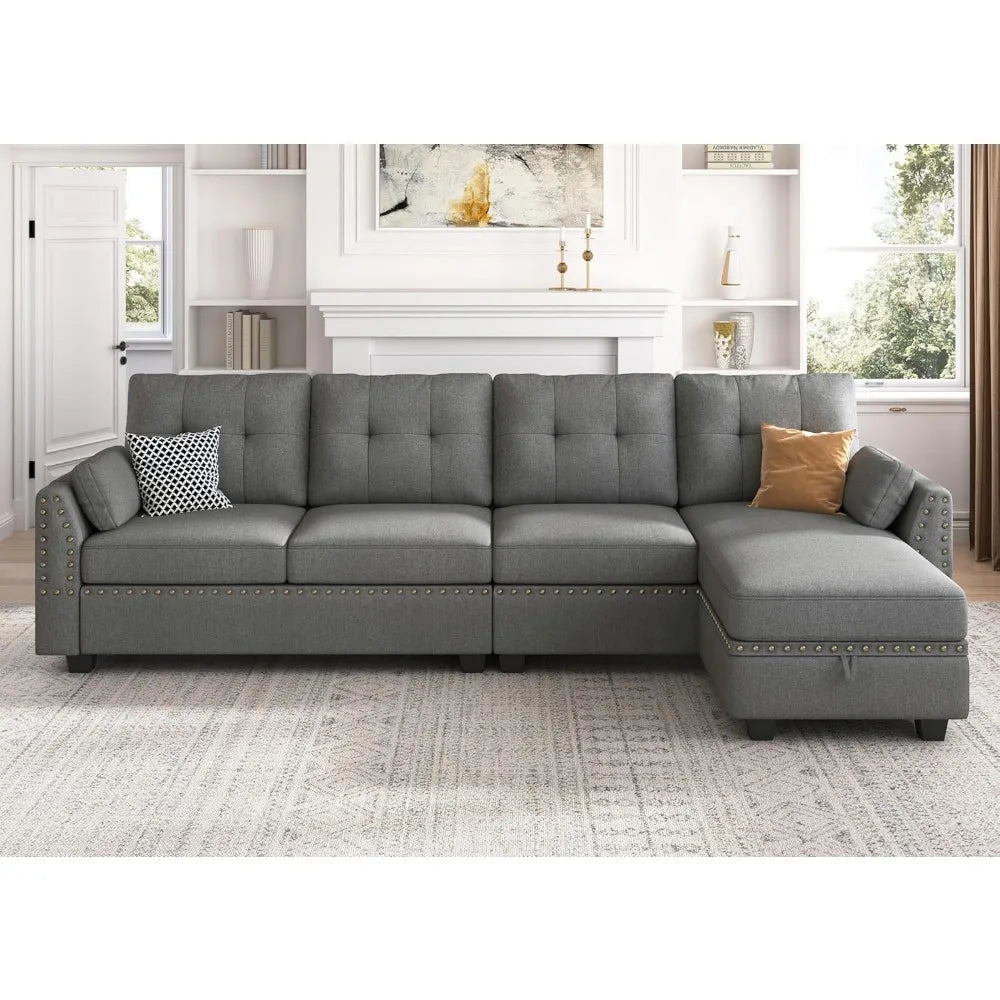 Reversible Sectional Sofa L-Shape Sofa Convertible Couch 4-Seater Sofas Sectional for Apartment Dark Grey side table