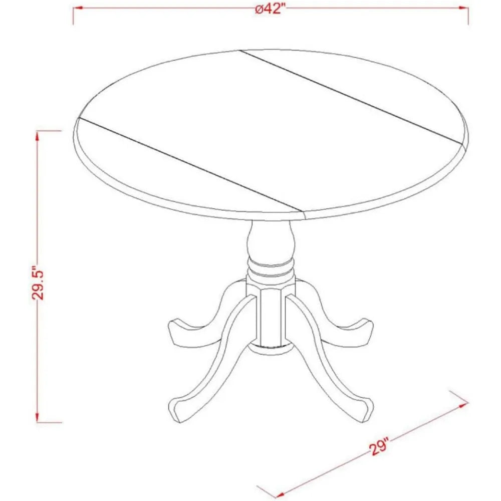 East West Furniture  Dublin 5 Piece Modern Set Includes a Round Wooden Table with Dropleaf and 4 Dining Room Chair