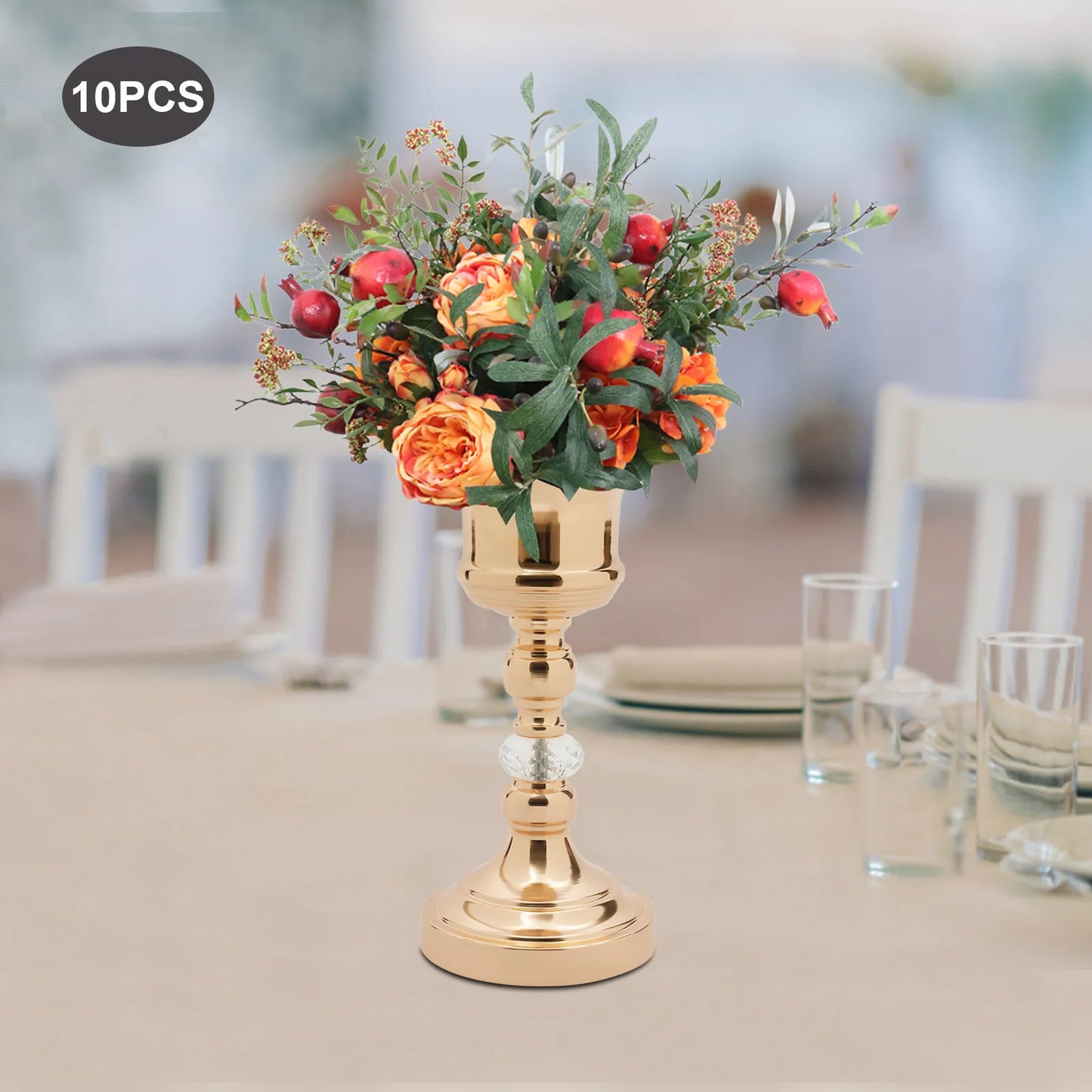 Table Metal Wedding Flower Trumpet Vase Centerpiece Decorative Home Decor Gold/Silver