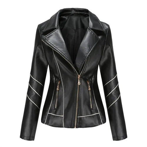 Red PU Faux Leather Jacket Women fashion Casual Biker Jackets Outwear Female Tops spring