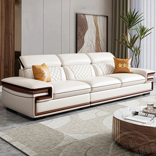 MINGDIBAO Premium Italian Genuine Leather Sofa Set for Living Room with Adjustable Headrests