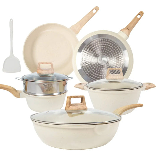 1 Piece Nonstick Aluminum and Granite Pot and Pan Set, White