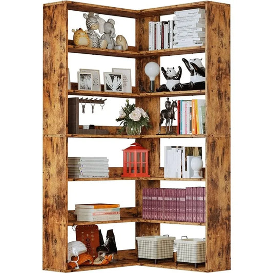 Bookshelves 6 Tiers with Baffles Industrial Large Corner Etagere Bookcase Storage Display