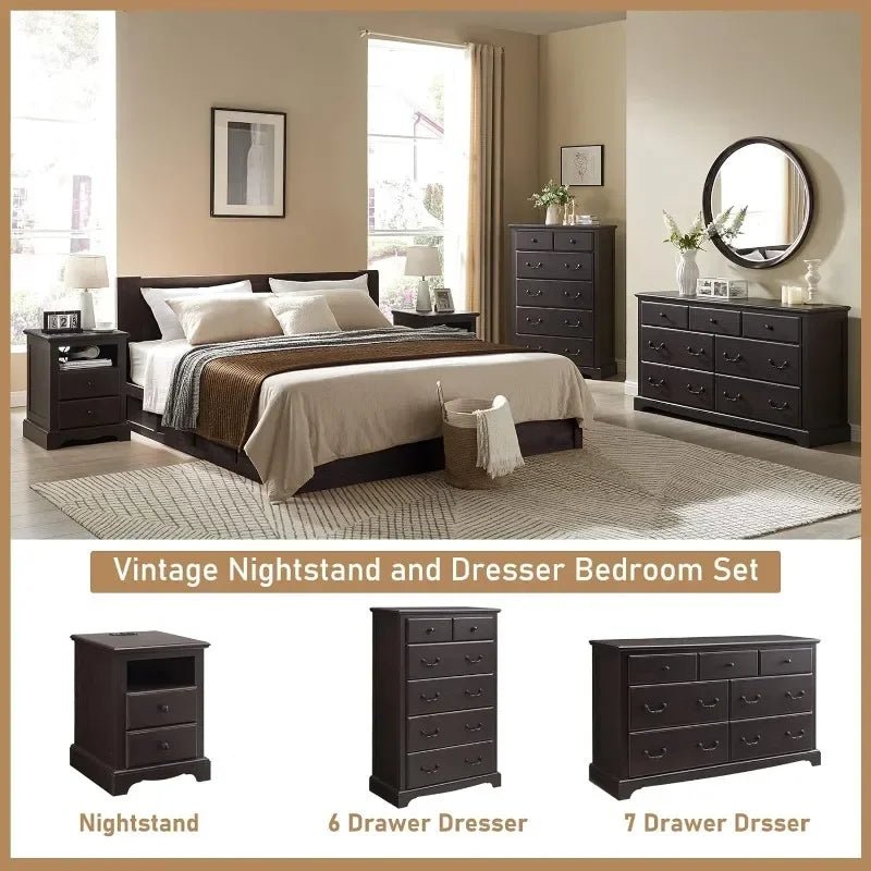 T4TREAM 6 Drawers Dresser Chests for Bedroom, Wood Rustic Tall Chset of Drawers,Dressers Organizer for Bedroom