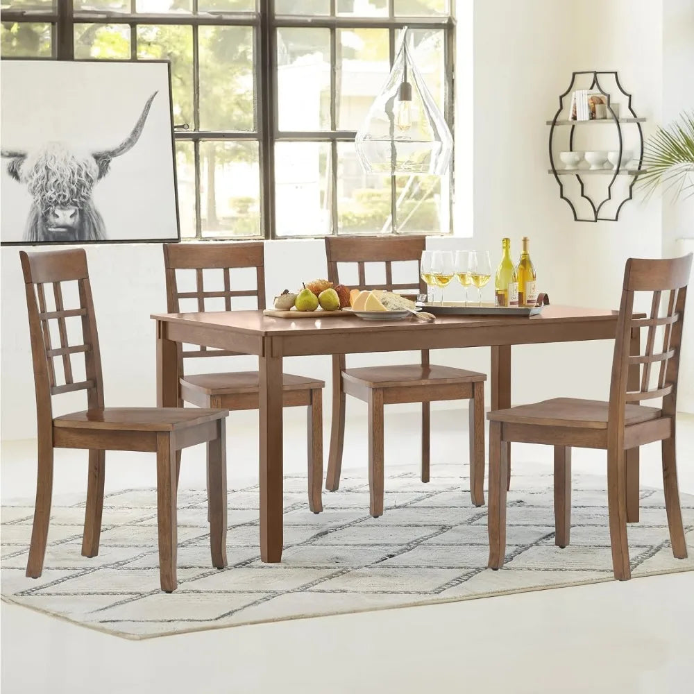 Dining Chair Set of 4 for Kitchen and Dinings Room, Nine-Square High Back Wooden Dining Chair