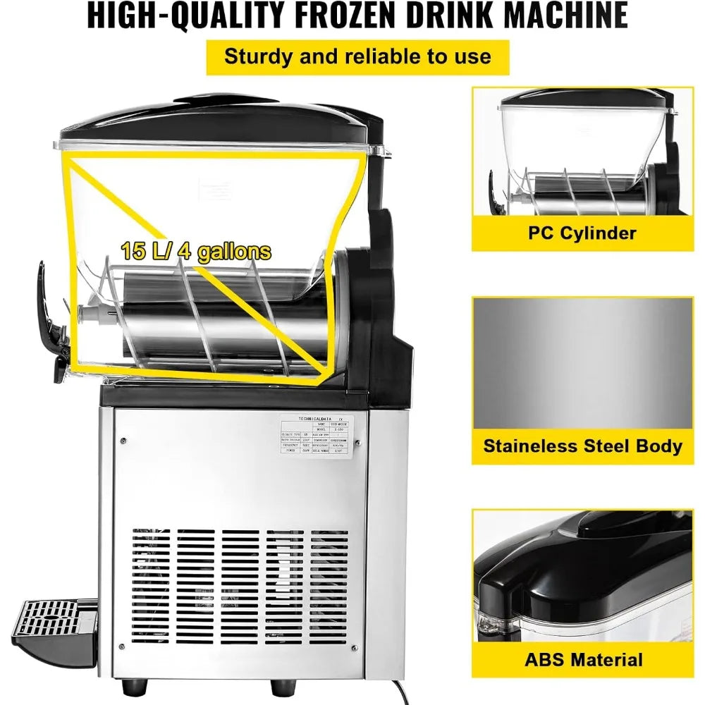 Commercial Slushy Machine, Stainless Steel Smoothie Frozen Drink Maker, 500W 110V