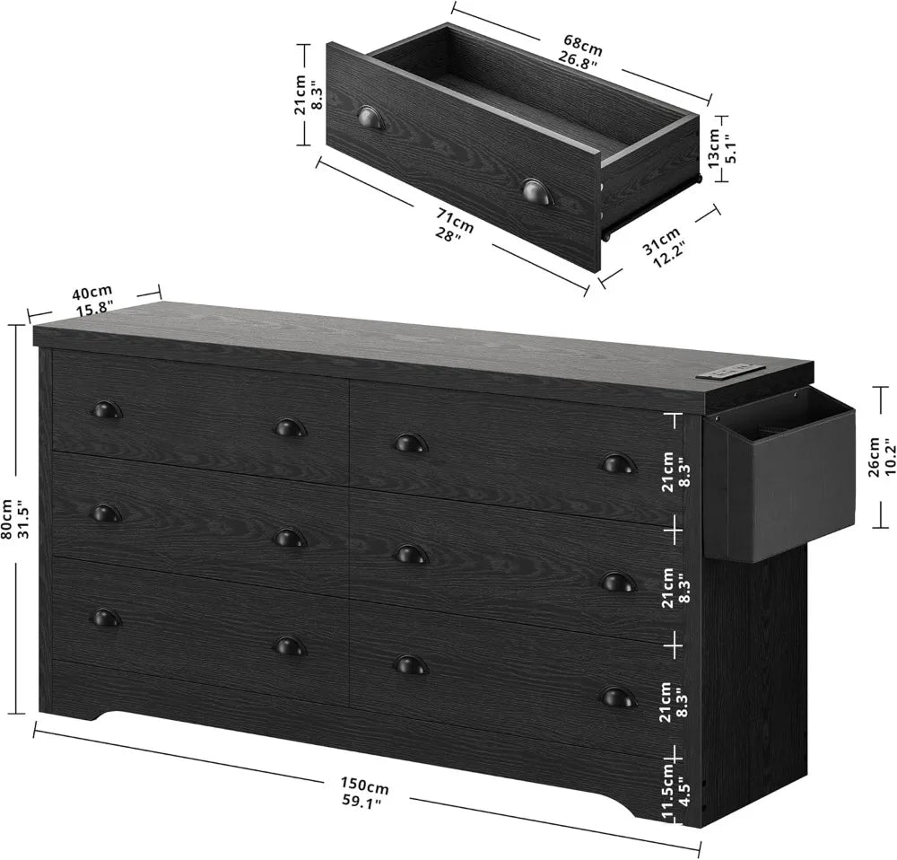 Dresser 8 Drawer, Modern Wood Bedroom Dresser with with Charging Station