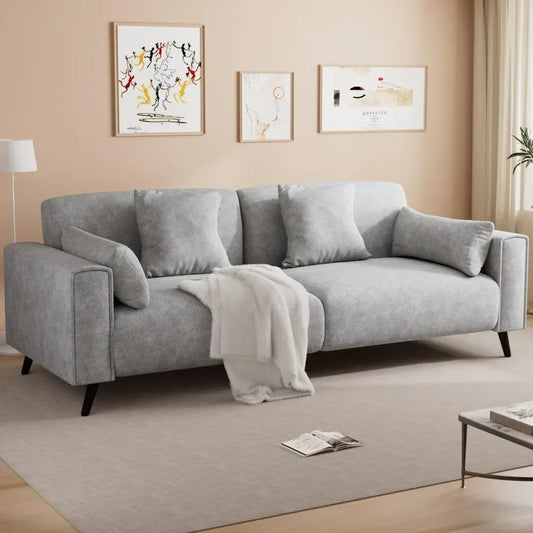 Sofa Couch for Living Room, Modern Comfy Sofa with Extra Depth Seat and 2 Throw Pillow
