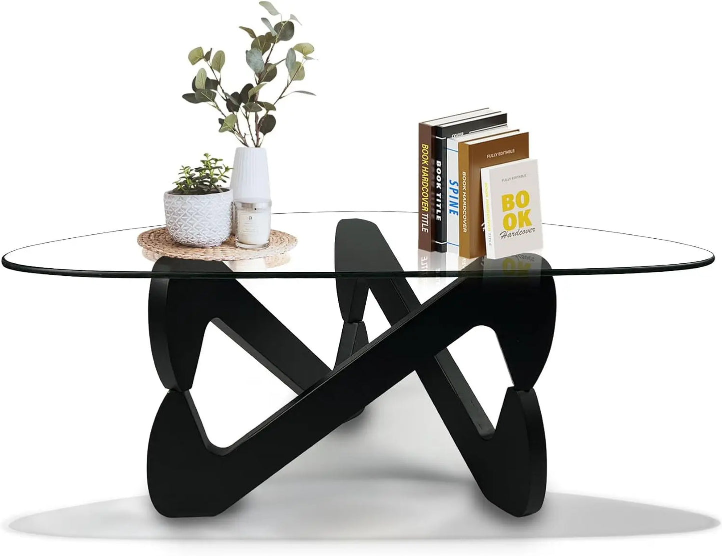 Triangle Coffee Table Glass Coffee Table for Living Room Mid Century Modern Coffee Table with Walnut Base Minimalist Living Room