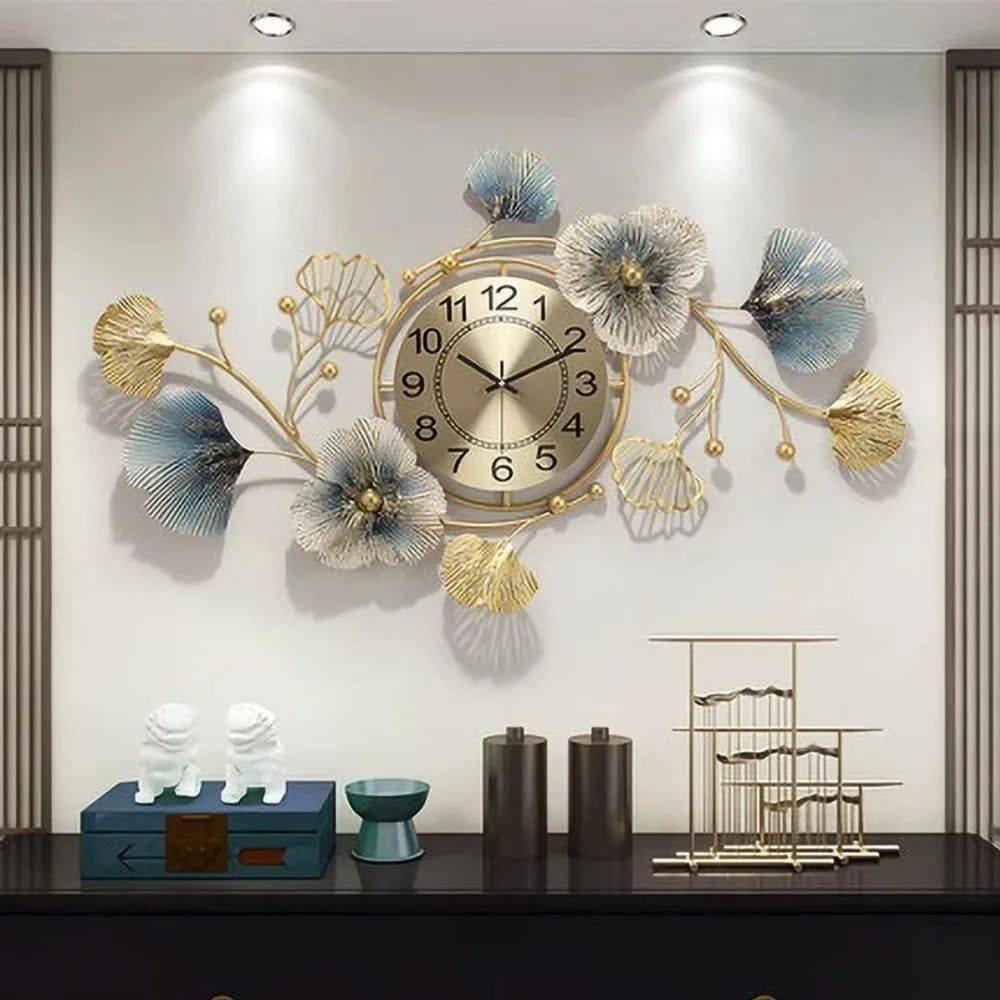 Metal Wall Art Large Wall Clock Creative Metal Ginkgo Biloba Design