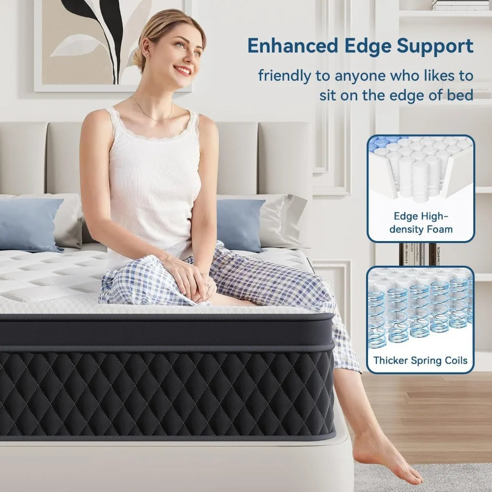 Twin Mattress in a Box, Memory Foam Hybrid Mattress Individually Pocketed Springs for Isolate Motion, Pressure Relief