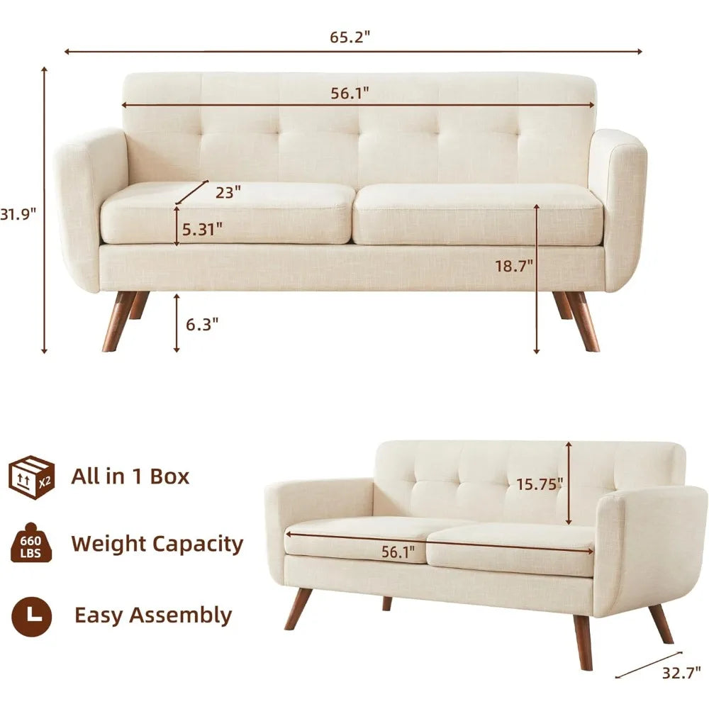 Loveseat Sofa, Mid Century Modern Decor Love Seat Couches for Living Room,