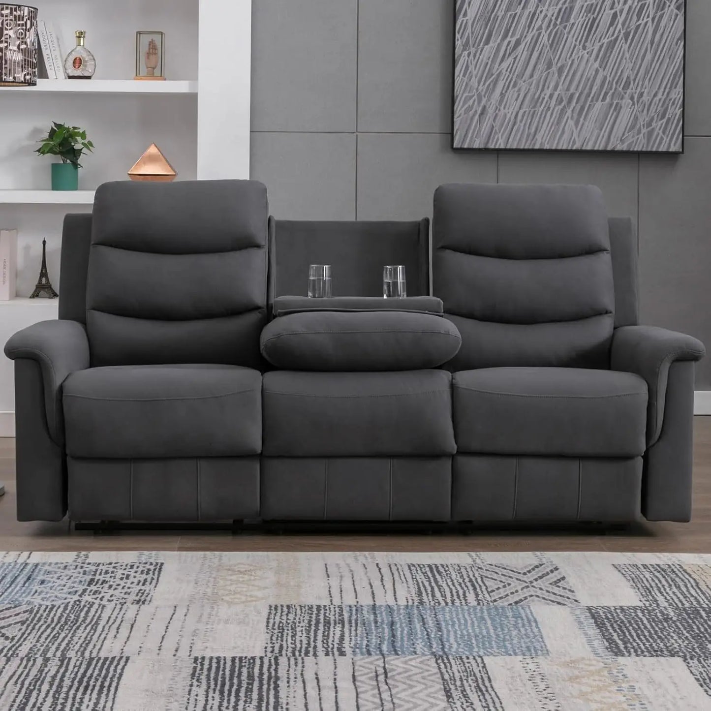 Adjustable Living Room Sofa with Flip Middle Backrest, Home Theater Seating Couch, Modern Convertible Couch