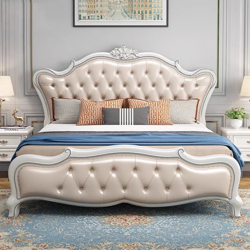 European Luxury Double Bed Modern Whitr King Aesthetic Frame Double Bed High End Sleeping