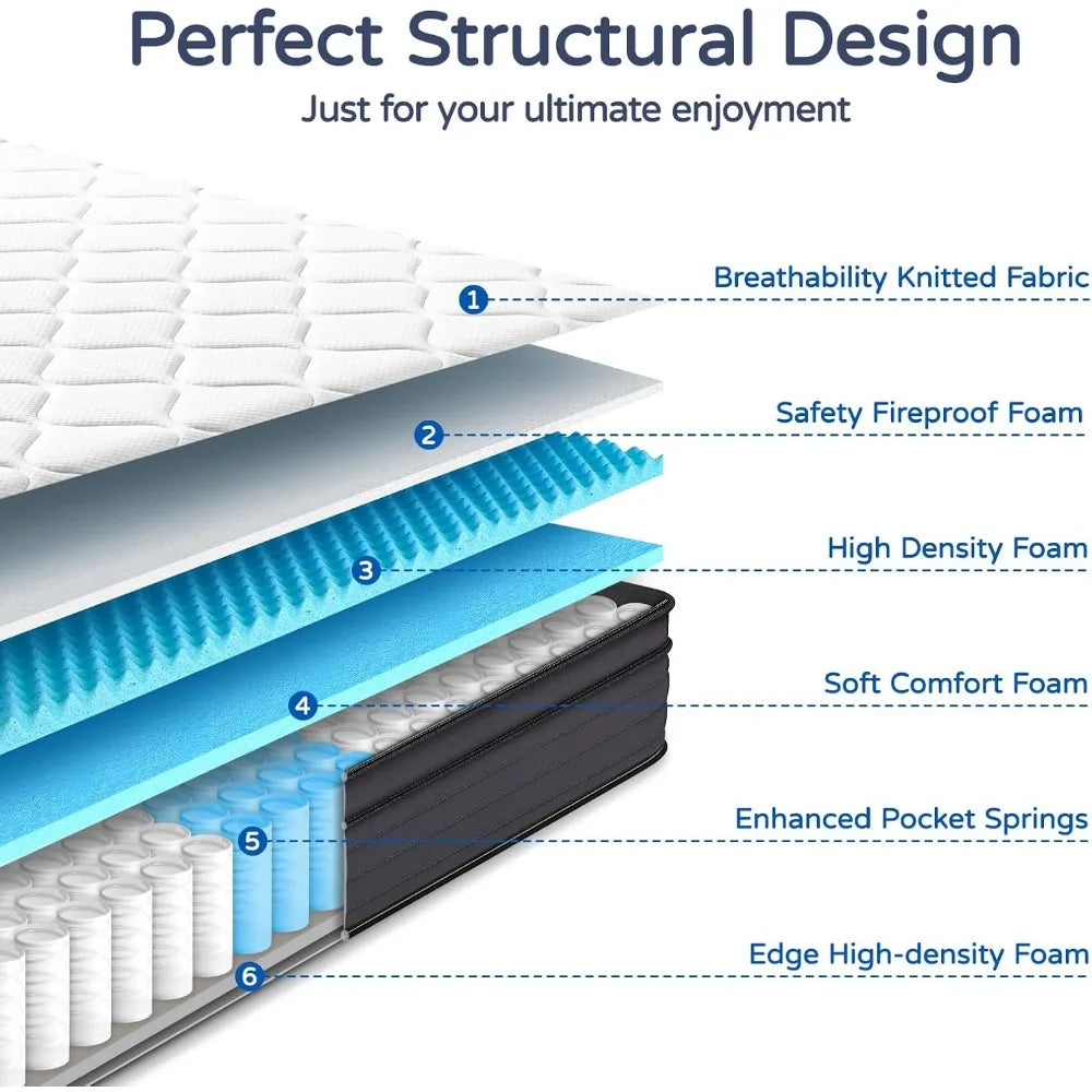 Queen Size Mattresses - Upgrade Strengthen 12 Inch Hybrid Queen Mattress in a Box, Memory Foam Queen Matress