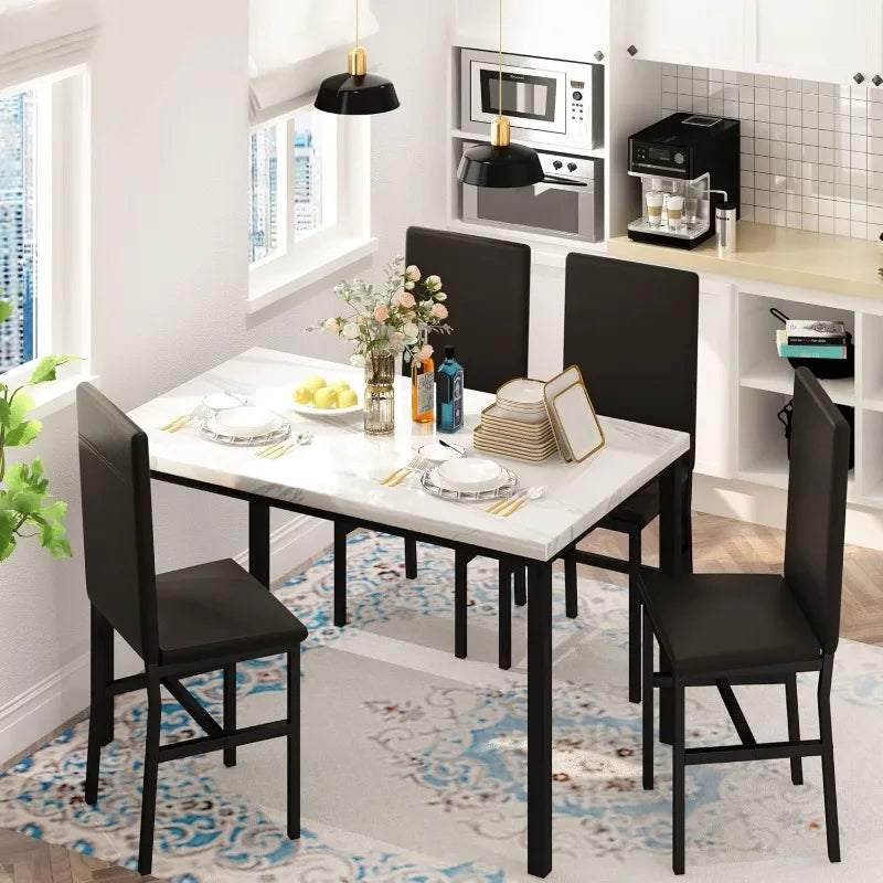 Hooseng Dining Table Set for 4, White Kitchen Table and Chairs