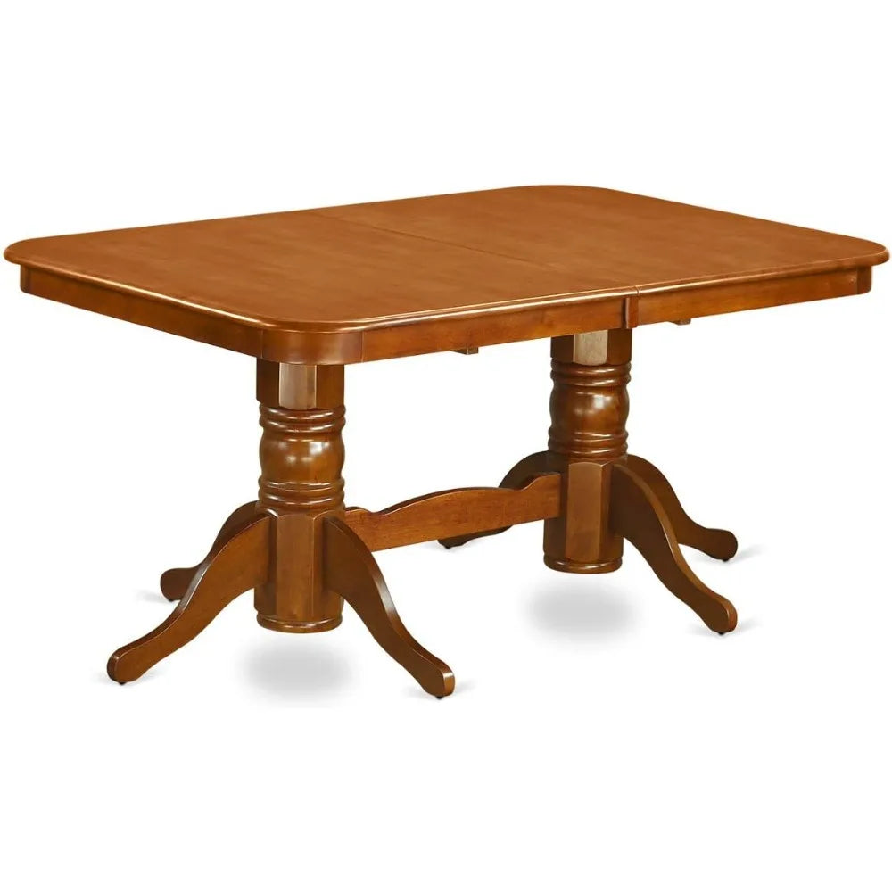 Dining Room Furniture Set Consist of a Rectangle Kitchen Table with Butterfly Leaf and 6 Linen Fabric Upholstered Chairs