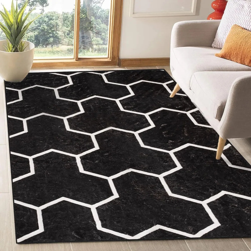 floor carpet bedroom modern geometric mat, washable area living room kitchen carpet décor