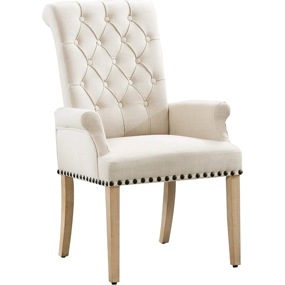 Dining Room Chairs with Arms, Tufted Upholstered High Back Nailed