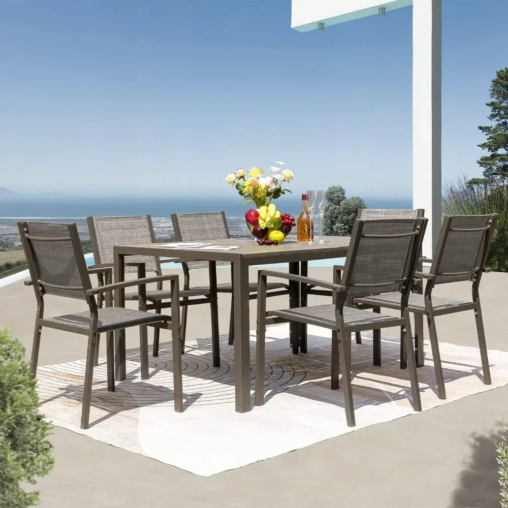 Terrace Dining Outdoor Furniture Set with Weatherproof Table and 6 Stackable for Garden