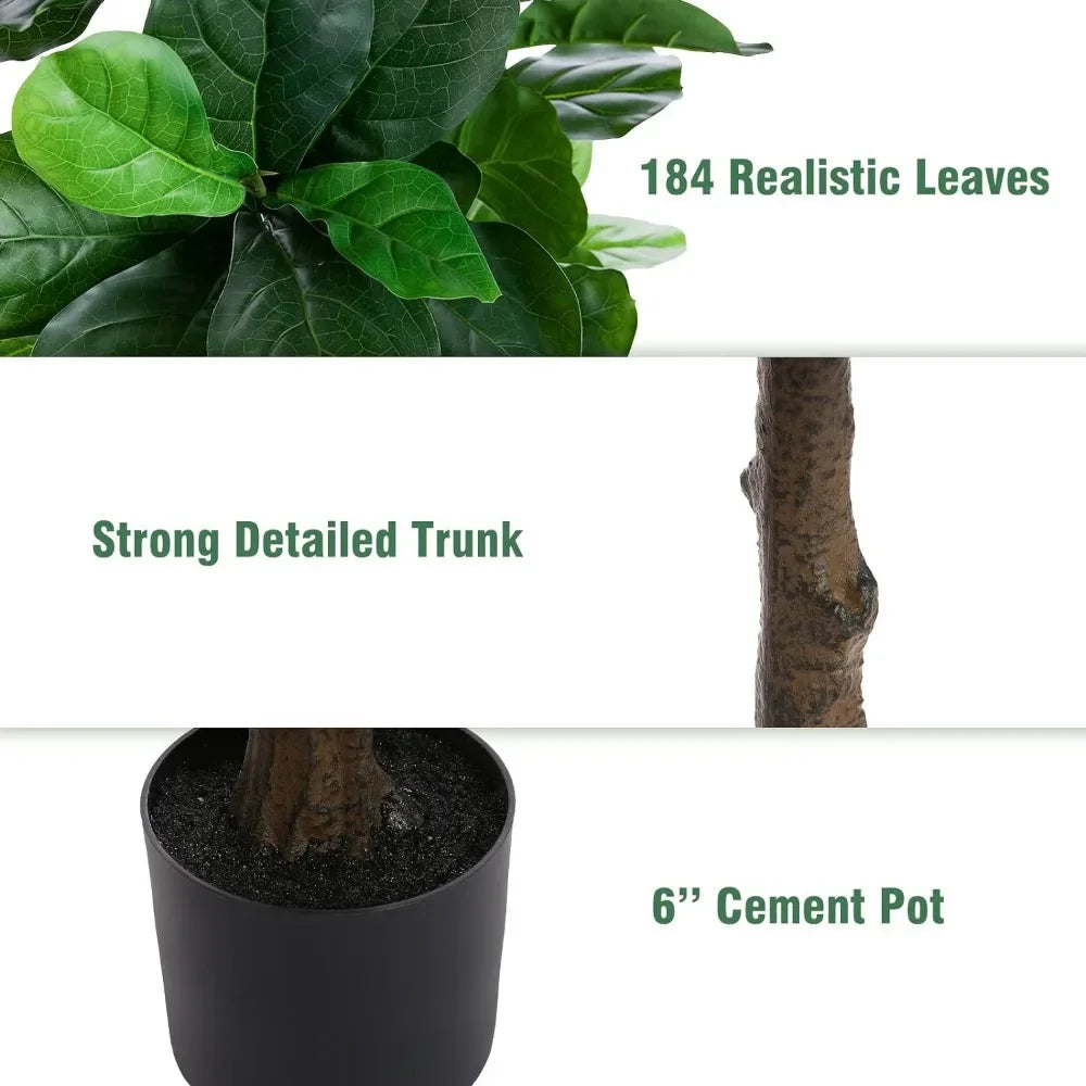 2 Pack,Fiddle Leaf Fig Tree 6ft Tall Artificial Tree in Pot Fake Ficus Plants with 184 Decorative Fiddle Leaves Faux Fig Trees