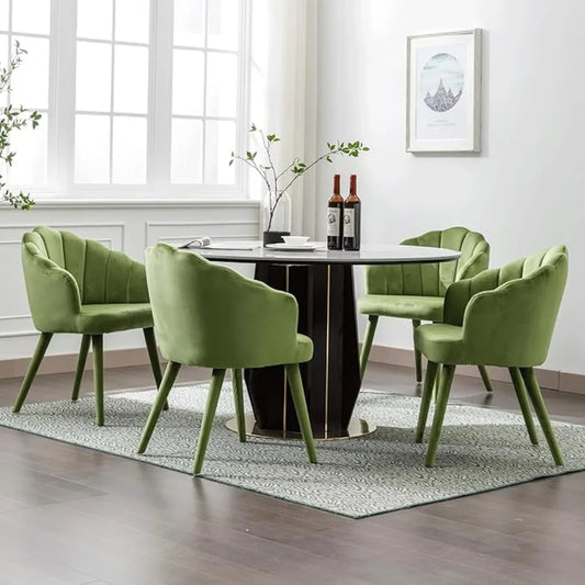 Modern Dining Room Chairs Set of 4 Chic Velvet Accent Chair Upholstered Side Chairs with Wood Legs for Home Kitchen/Living