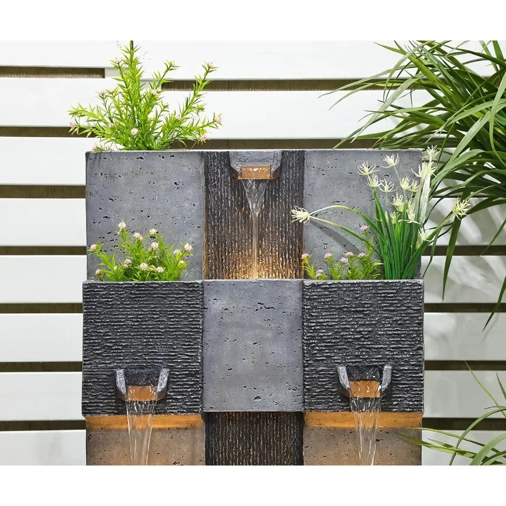 Garden Fountain Outdoor Garden, Terrace, 3 Floor Modern Cascade Outdoor Waterfall Fountain with Lights