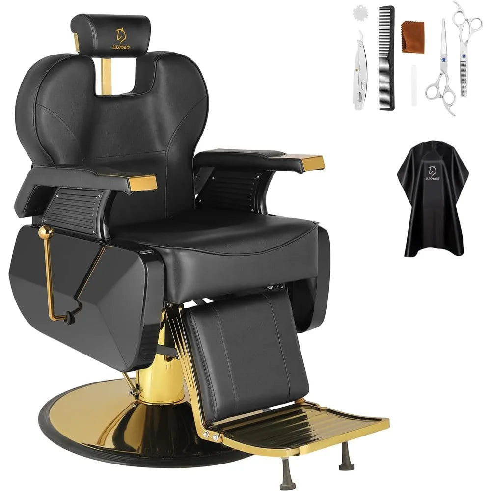 Chair Salon Hydraulic 360° Swivel Gold PVC Leather Barber, 440lbs Weight Capacity salon stool