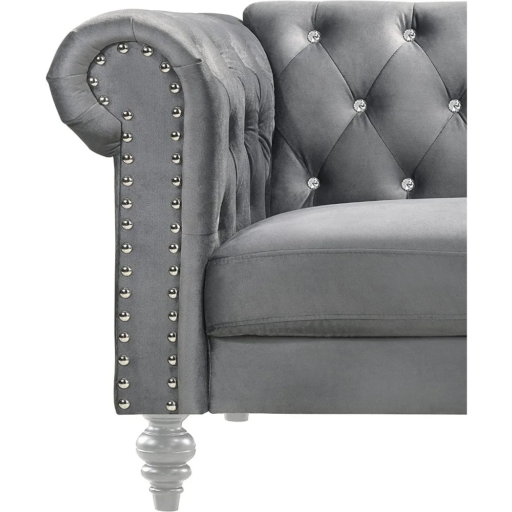 living room sofas Glam Emma Velvet Three Seater Chesterfield Style Sofa for Small Spaces with Crystal Button Tufts sofas