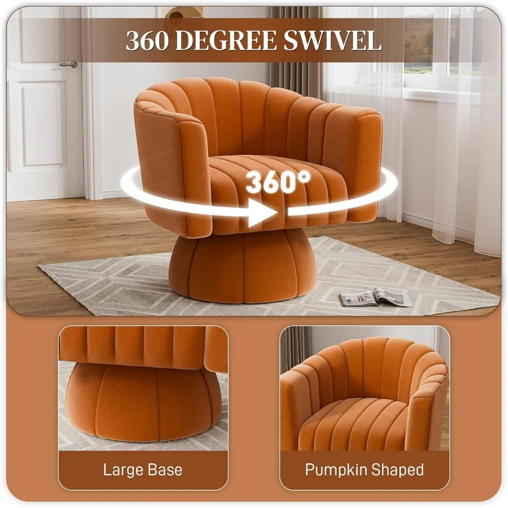 Upholstered Velvet Round Armchairs, Modern Reading Lounge Chair for Living Room