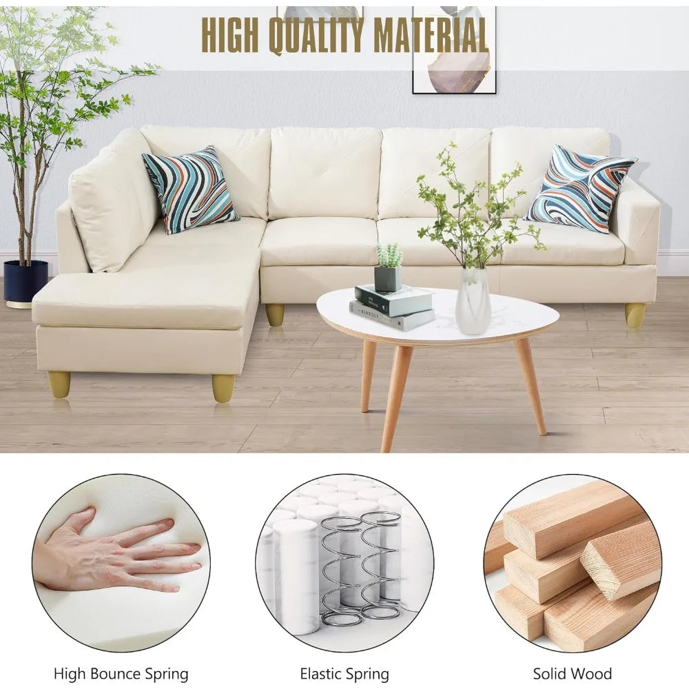 Sofa with Chaise, Faux Leather Modular Couch with Storage Ottoman, Convertible Sectional Sofa
