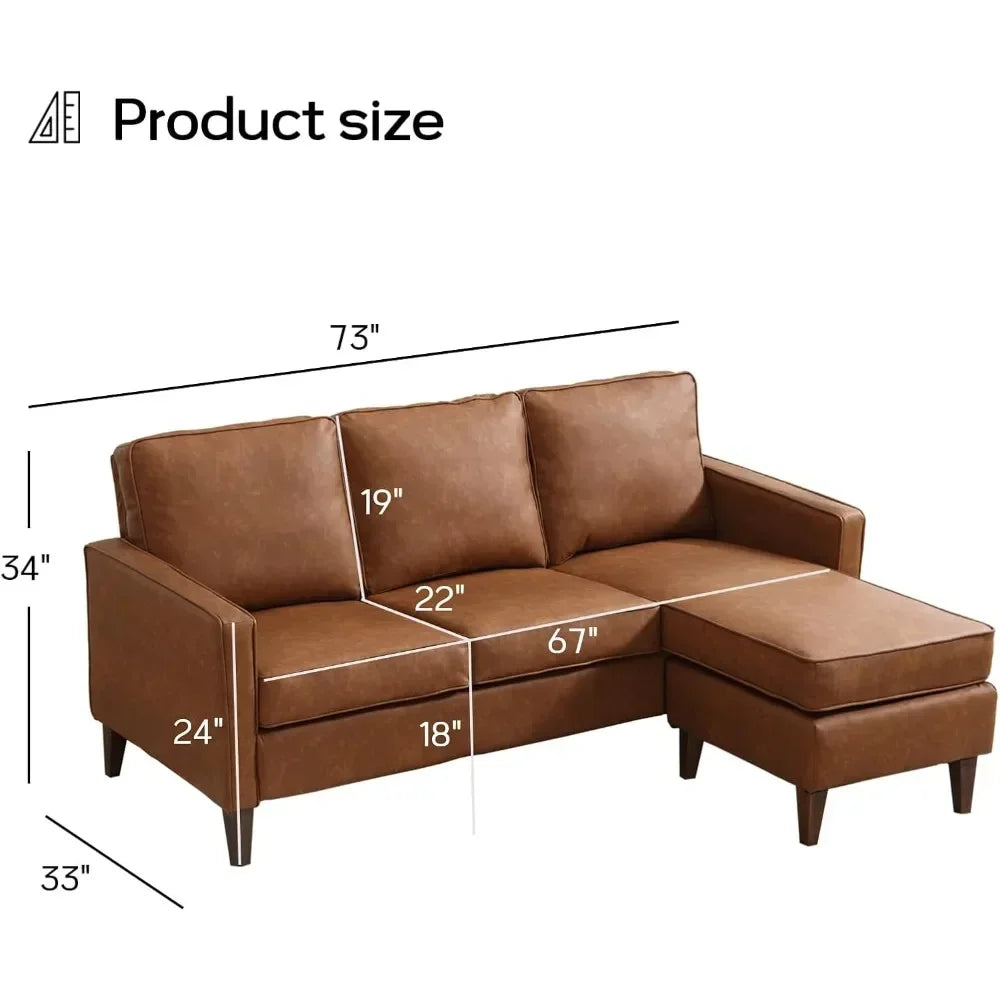 Sectional Sofa Couch with Reversible Chaise L Shaped Couch Faux Leather Sofas for Living Room Lounge Sofa