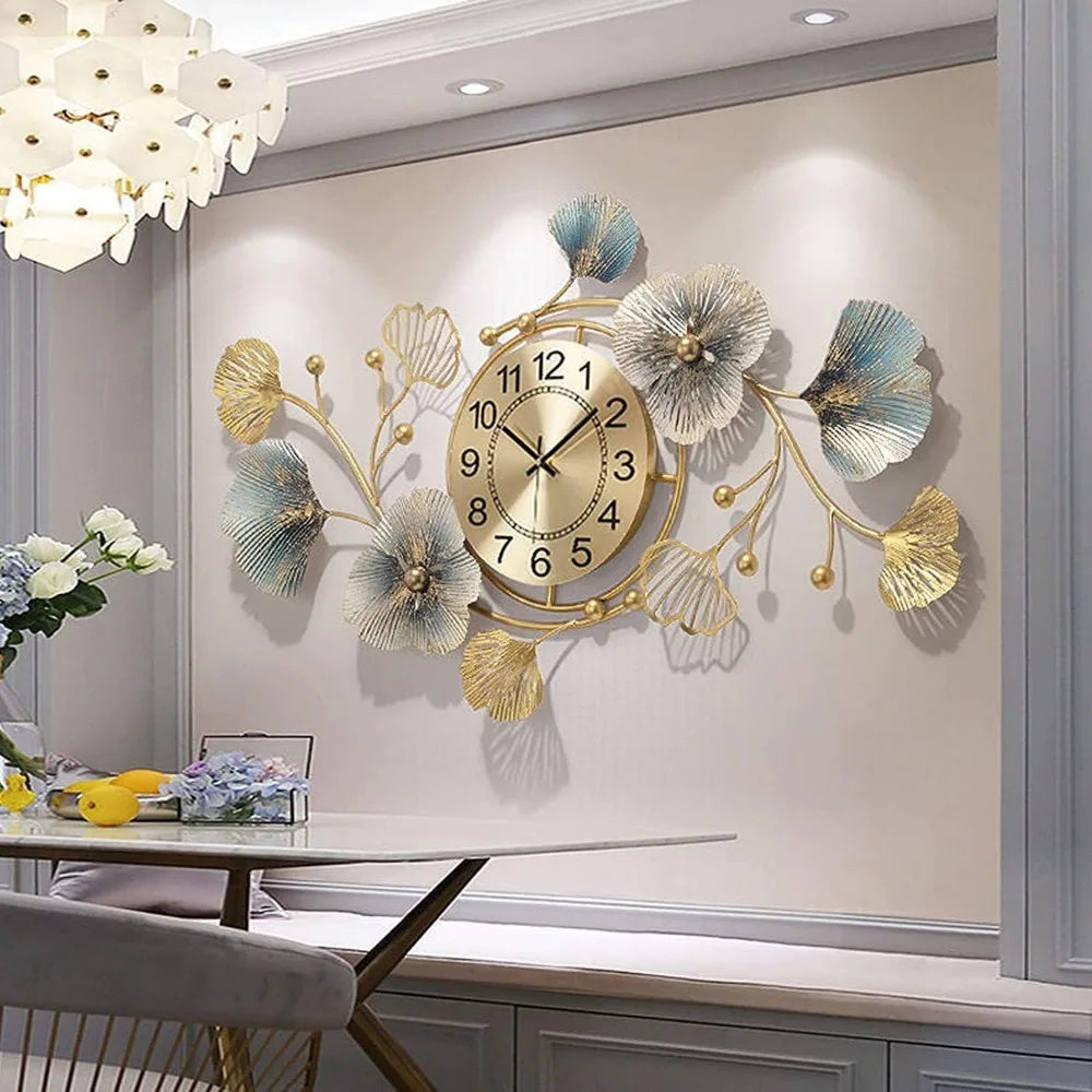 Metal Wall Art Large Wall Clock Creative Metal Ginkgo Biloba Design