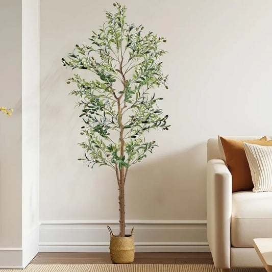 Faux Olive Trees in Pot, Fake Silk Plant with Dried Moss for Indoor Outdoor Home Office