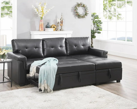Sofa Living Room, Tufted Pull Out Couch with Storage, L-Shaped Reversible Sleeper Sofas with Storage, Sofa Living Room
