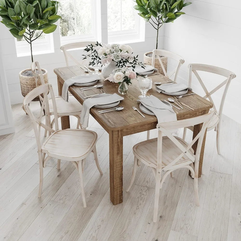 Rustic Brown Solid Wood Dining Table, Kitchen Table with Square Legs,