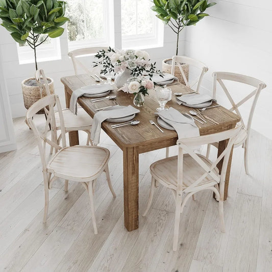 Rustic Brown Solid Wood Dining Table, Kitchen Table with Square Legs,