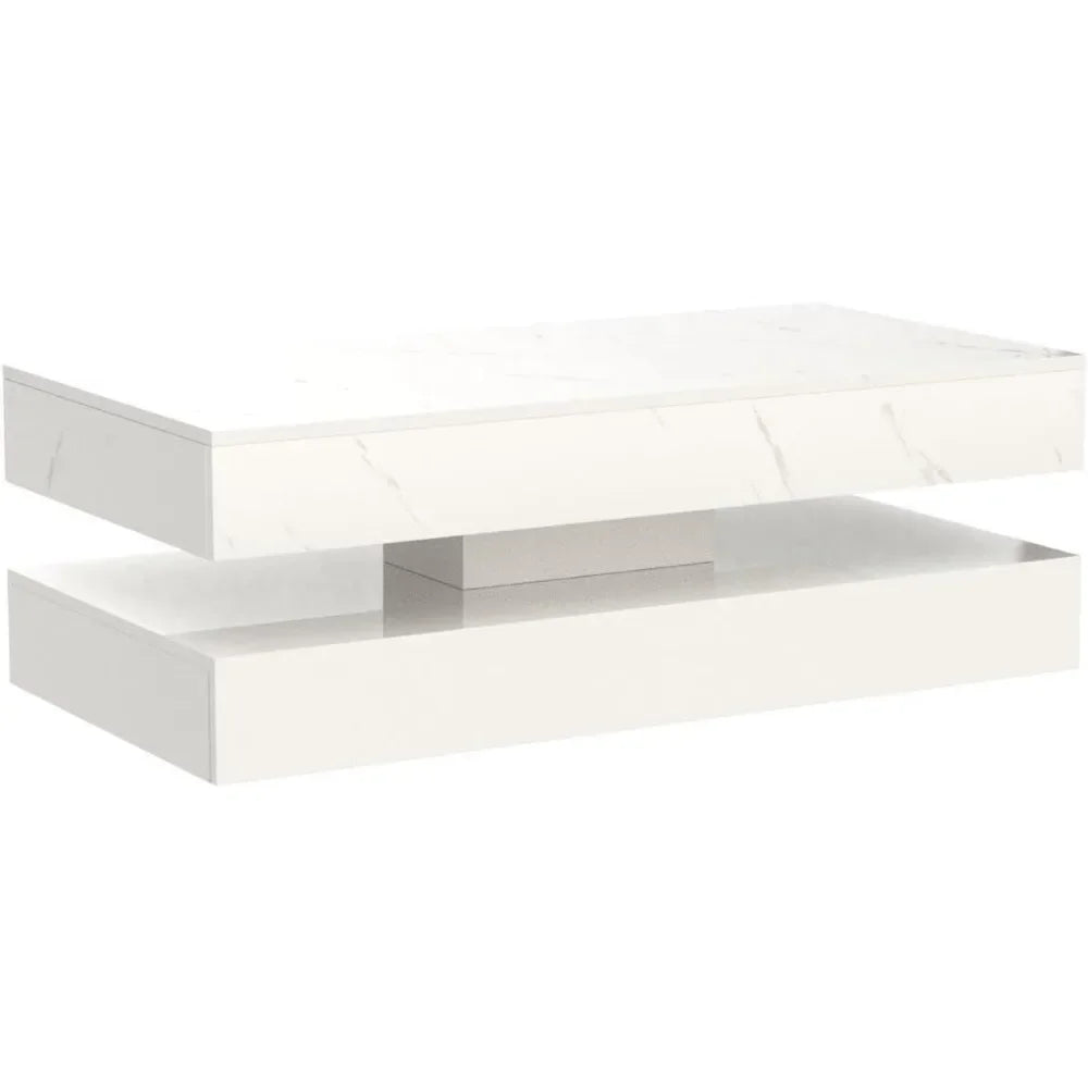 LED Coffee Table with 2 Storage Drawers, High Gloss White Coffee Tables