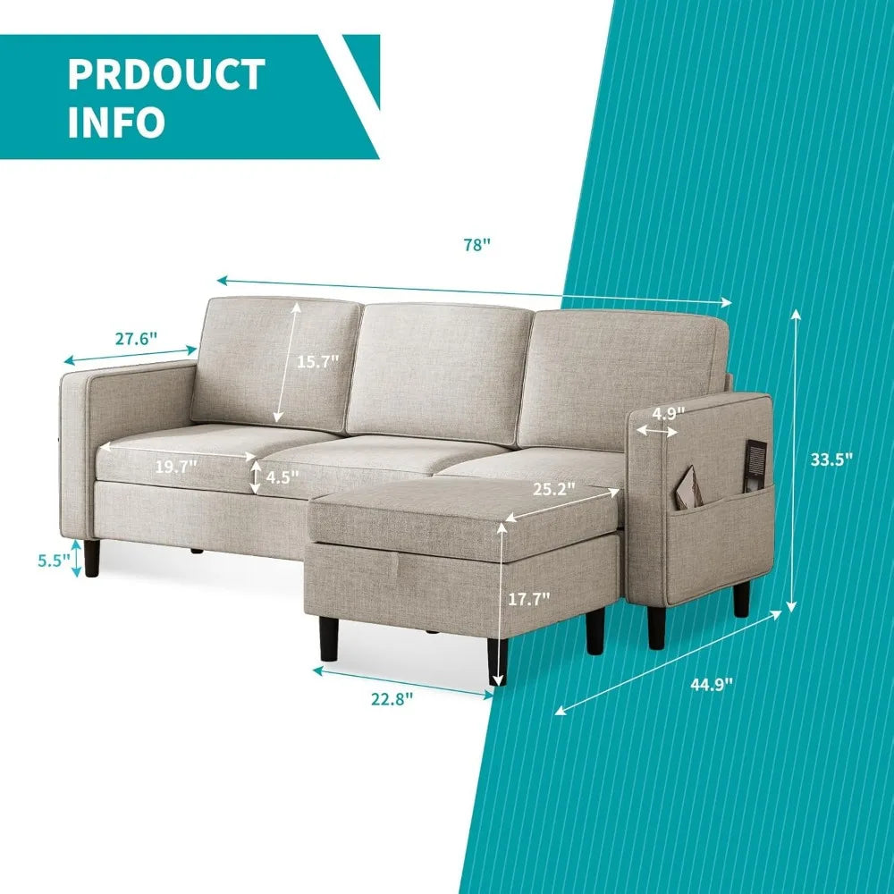 Sofa Storage Ottoman and Loveseat Furniture Sets, L Shaped Sectional Couches