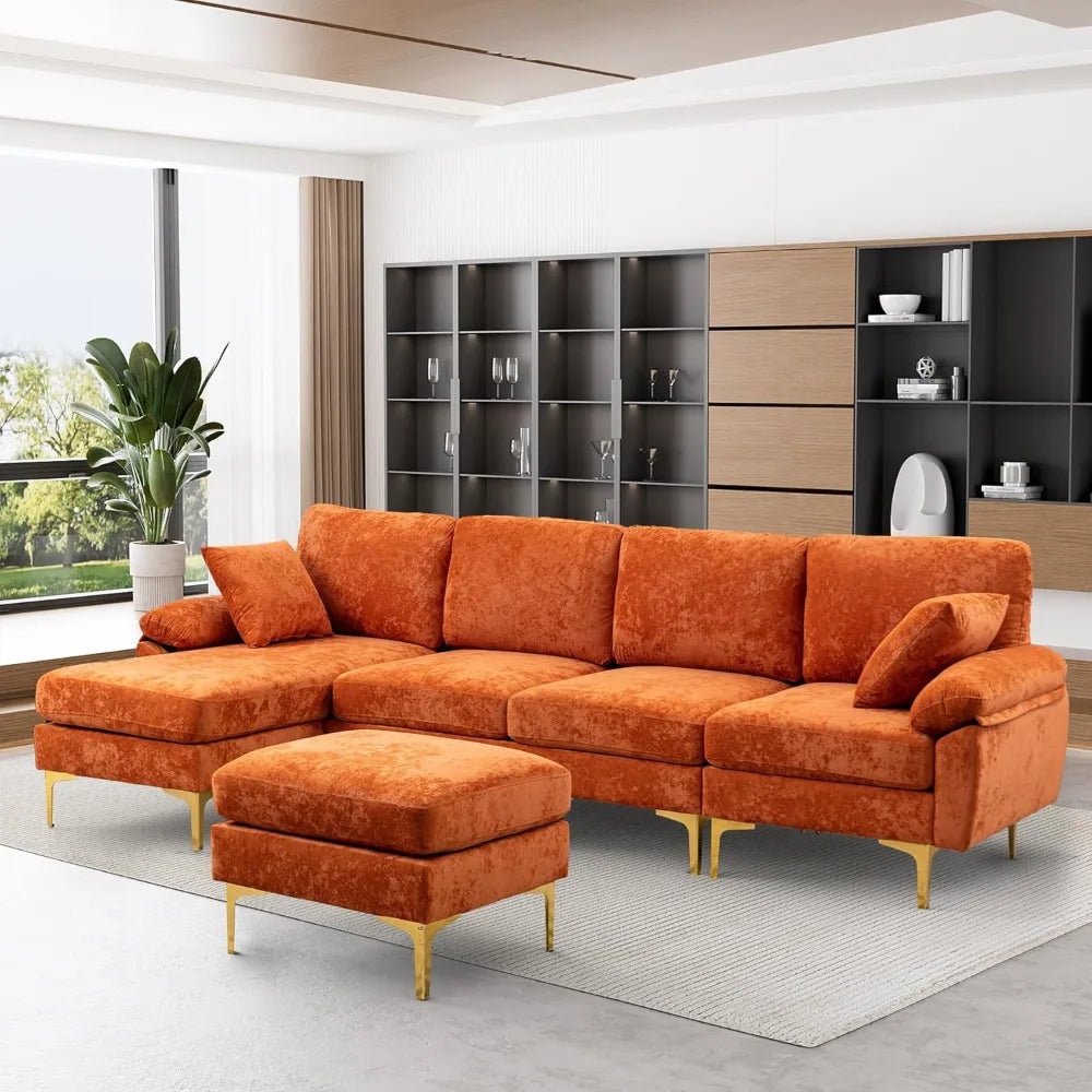 U-shaped segmented sofa, 4-seater living room sofa set, convertible L-shaped velvet sofa set