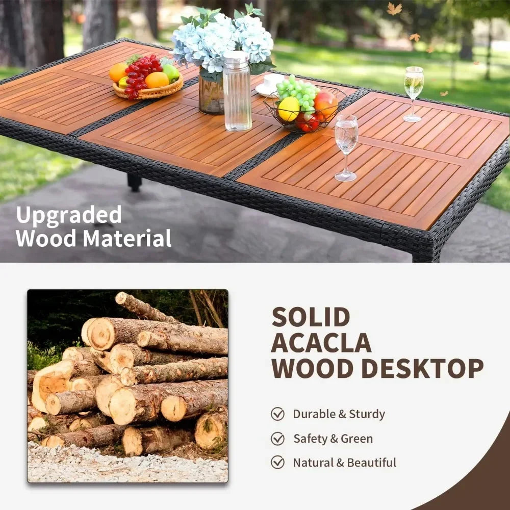 Patio Dining Set Outdoor Acacia Wood Table and Chairs with Soft Cushions Wicker Patio Furniture for Deck