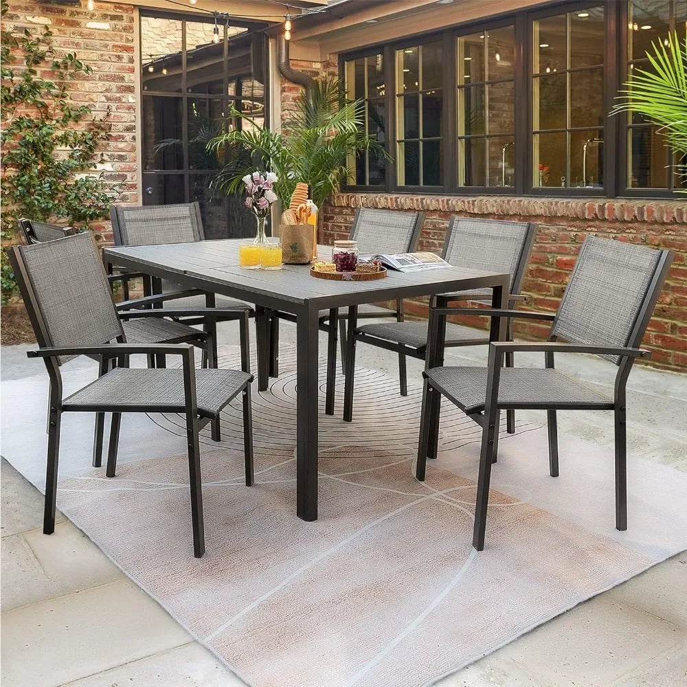 Terrace Dining Outdoor Furniture Set with Weatherproof Table and 6 Stackable for Garden