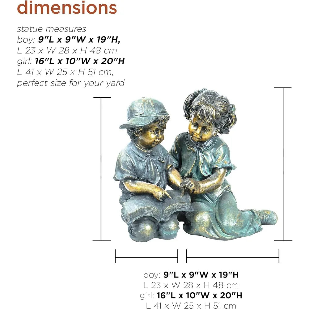 Home Decoration Indoor Outdoor Girl and Boy Reading Statue Set